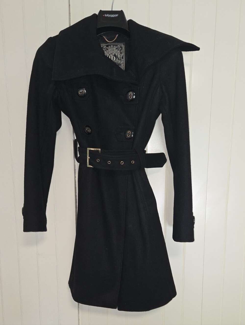 Guess Black Wool Coat with belt
